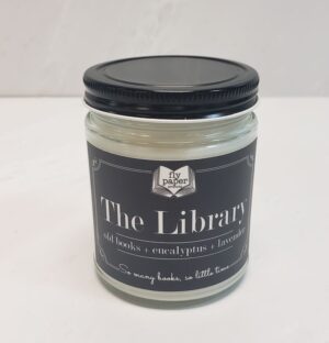 9 oz giftable candle called The Library from Fly Paper Products