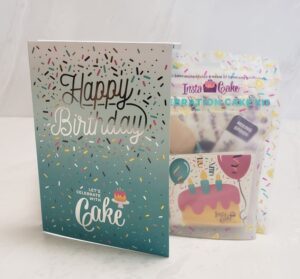 Giftable cake in a card for birthdays from Insta Cake