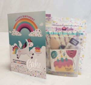 A unicorn cake in a card from Insta Cake