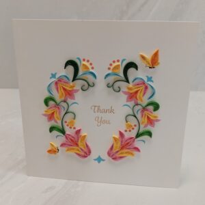 Quilling card with "Thank You" written in the middle.